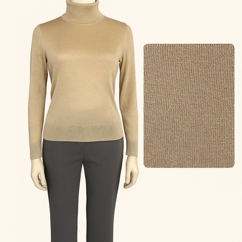 Joseph A Gold Metallic Turtleneck Sweater Size L & Larry Levine Pants Brown